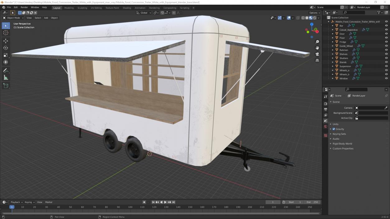 3D Mobile Food Concession Trailer White with Equipment