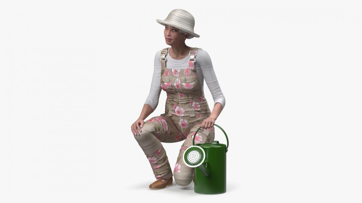 3D Gardener Chinese Old Lady Sitting model