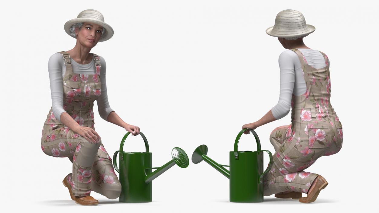 3D Gardener Chinese Old Lady Sitting model