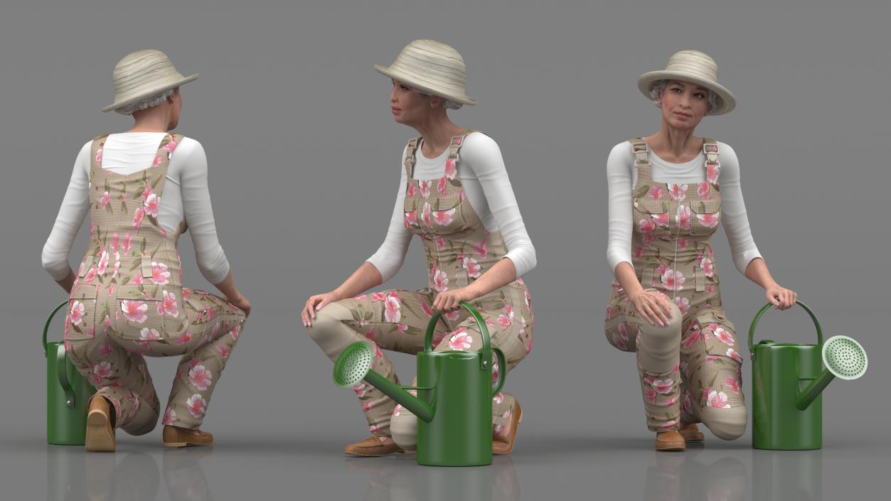 3D Gardener Chinese Old Lady Sitting model