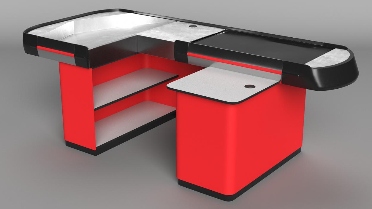 3D Large Supermarket Checkout Counter Red model