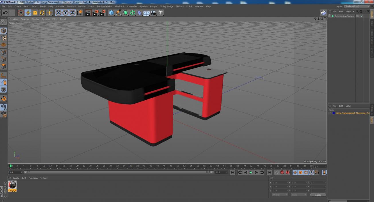 3D Large Supermarket Checkout Counter Red model