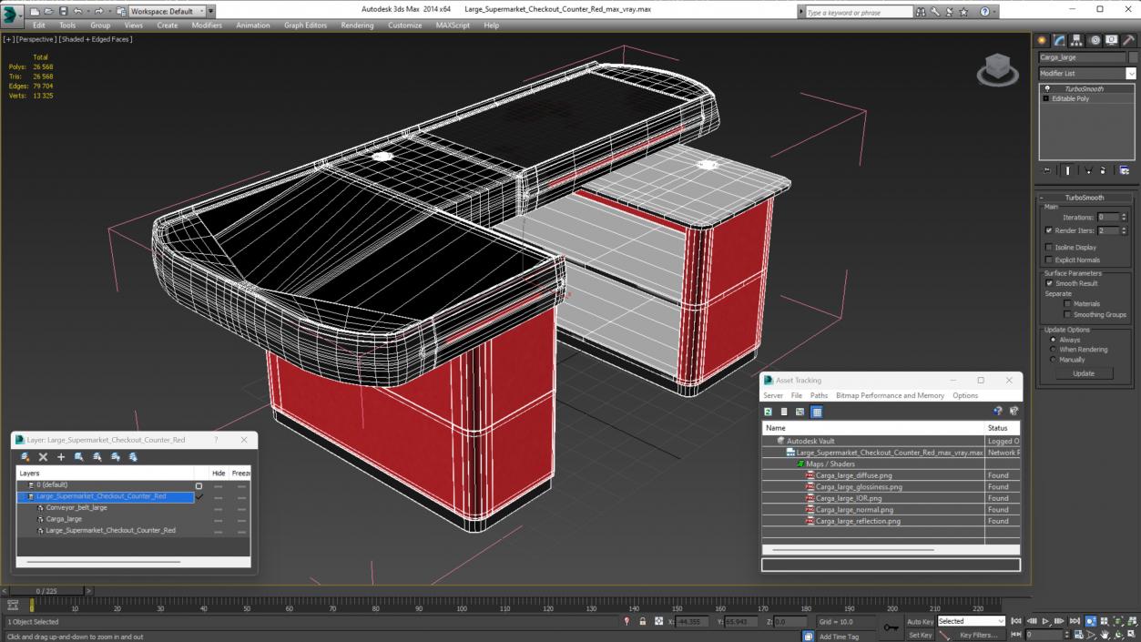 3D Large Supermarket Checkout Counter Red model