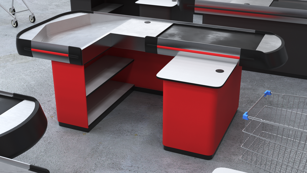 3D Large Supermarket Checkout Counter Red model