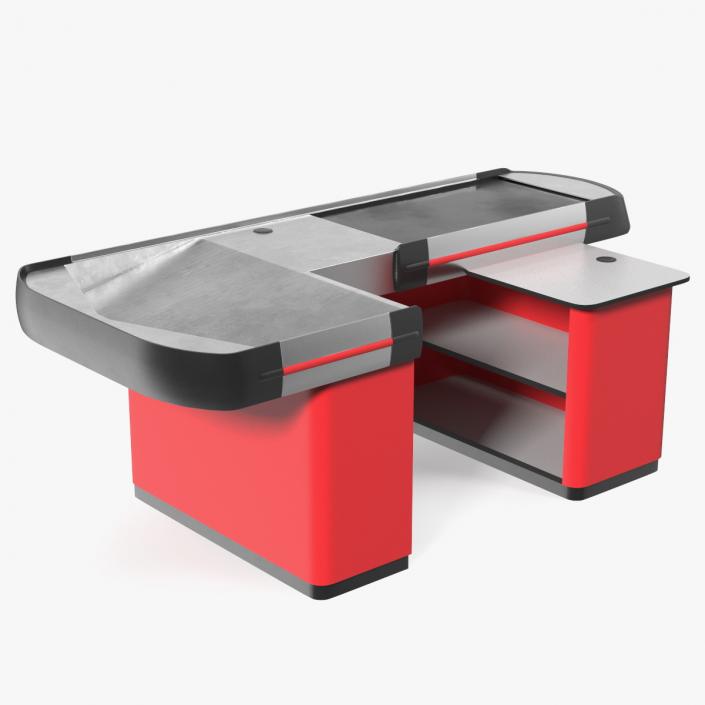 3D Large Supermarket Checkout Counter Red model