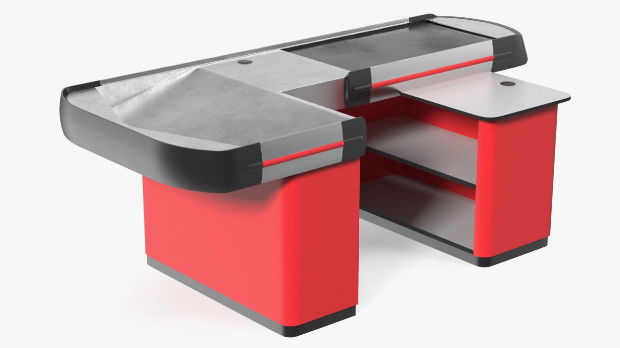 3D Large Supermarket Checkout Counter Red model