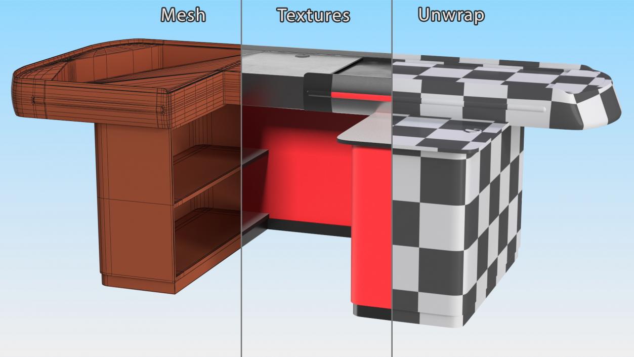 3D Large Supermarket Checkout Counter Red model