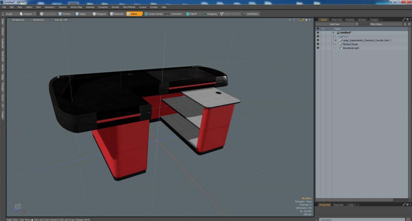 3D Large Supermarket Checkout Counter Red model