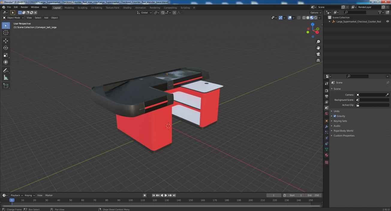 3D Large Supermarket Checkout Counter Red model