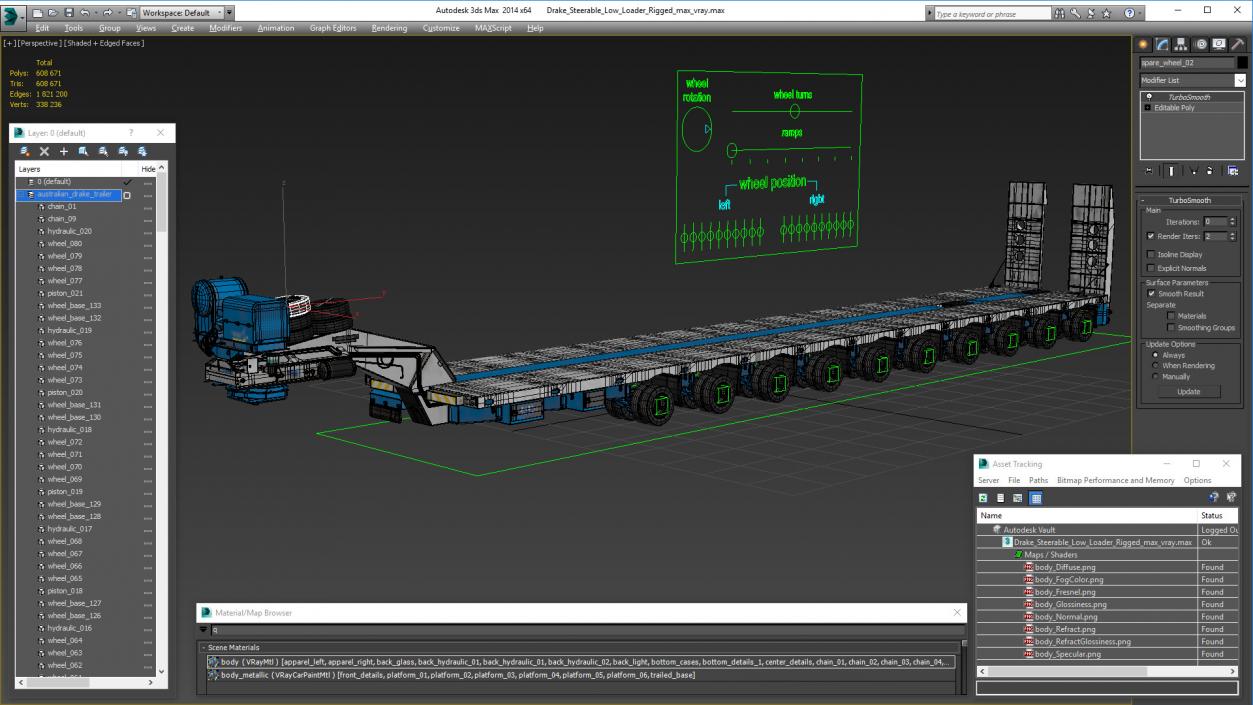 3D Drake Steerable Low Loader Rigged model