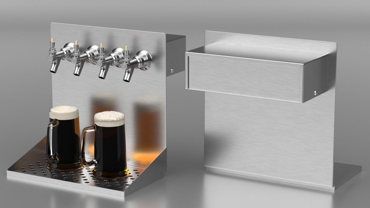 3D model Wall Mount Beer Dispenser with Beer Mugs