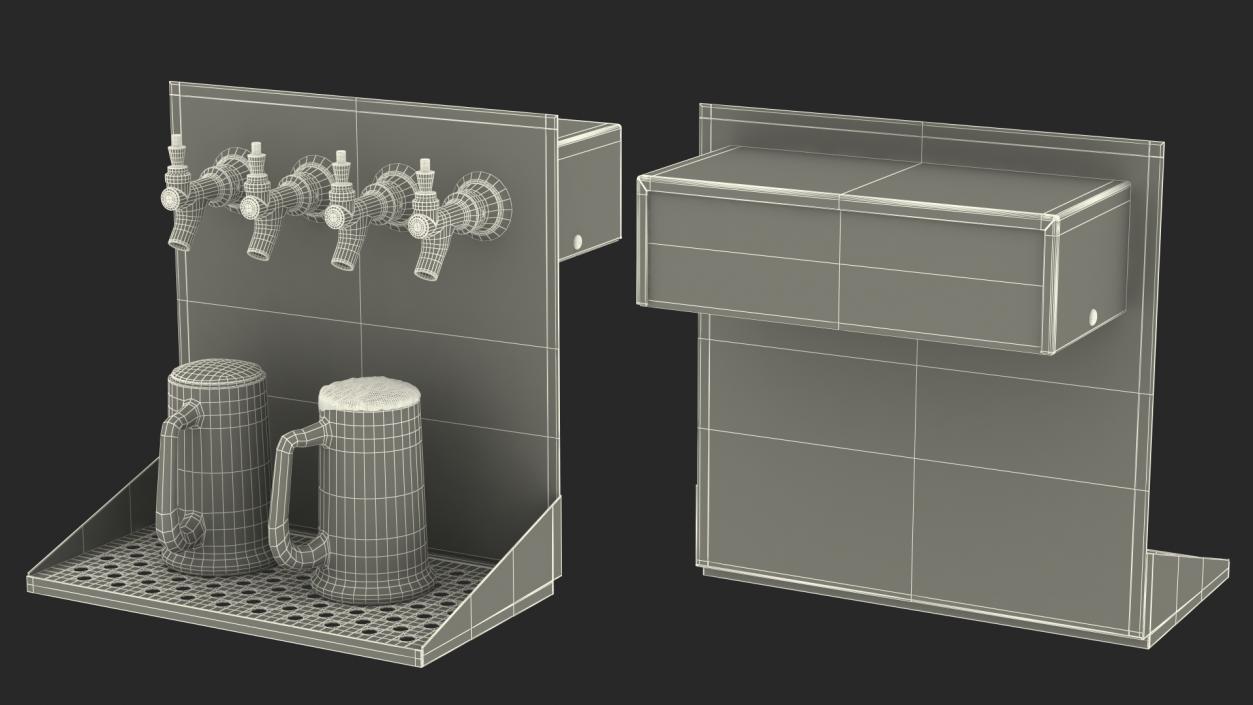 3D model Wall Mount Beer Dispenser with Beer Mugs