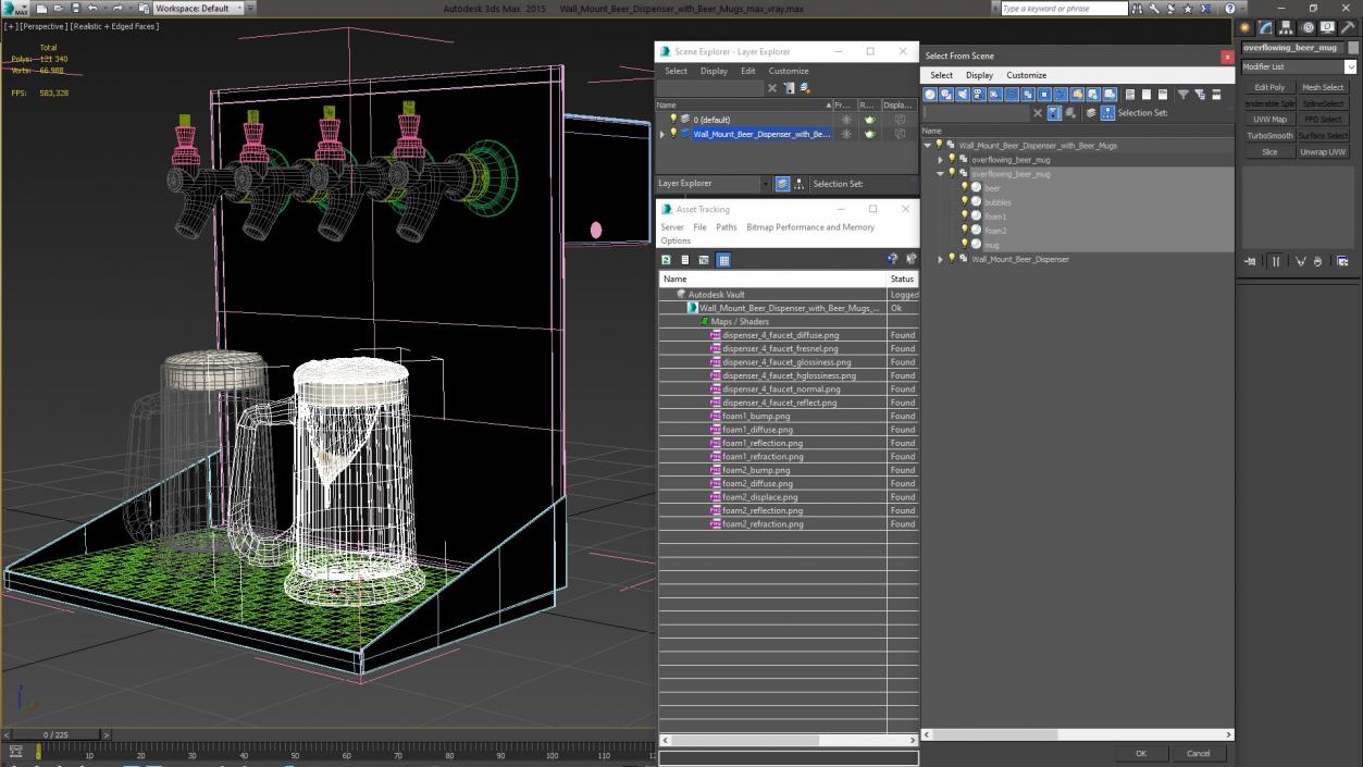 3D model Wall Mount Beer Dispenser with Beer Mugs