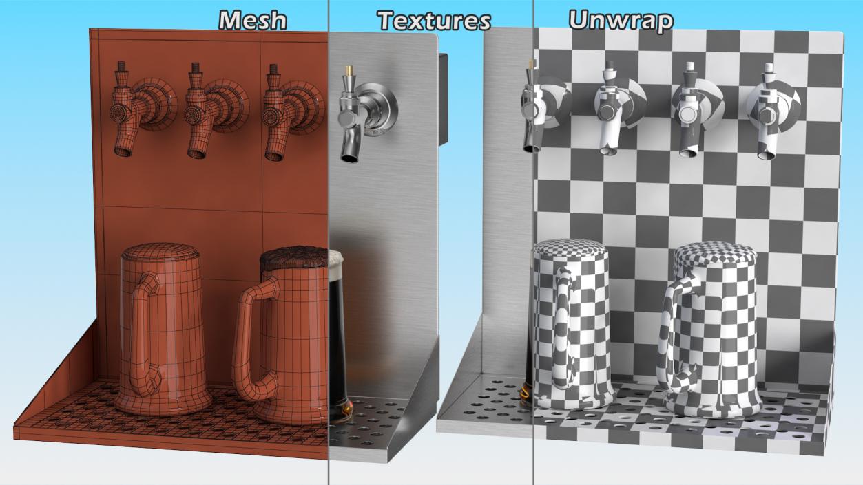 3D model Wall Mount Beer Dispenser with Beer Mugs