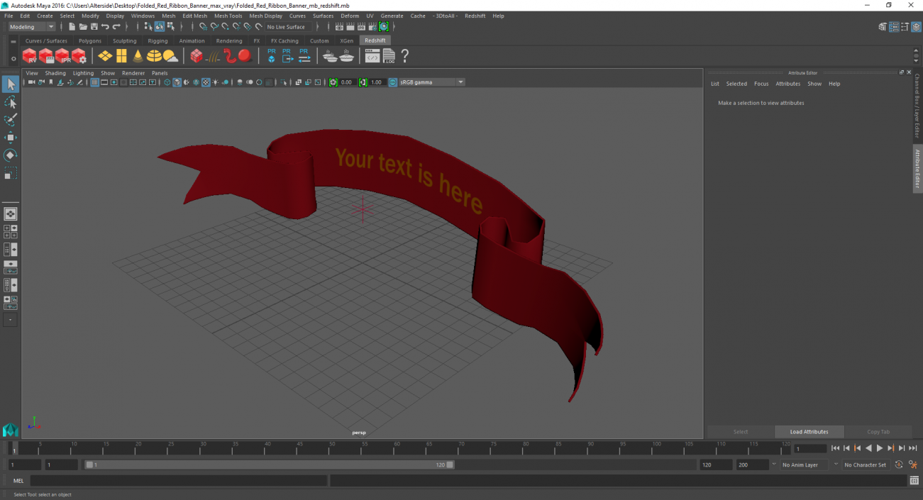 Folded Red Ribbon Banner 3D model