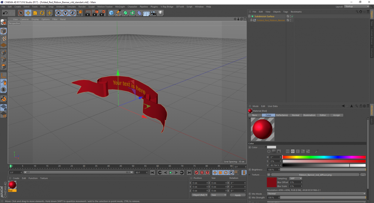 Folded Red Ribbon Banner 3D model