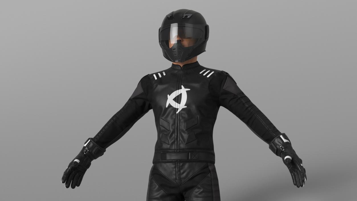 3D model Motorcycle Rider Wearing Black Suit