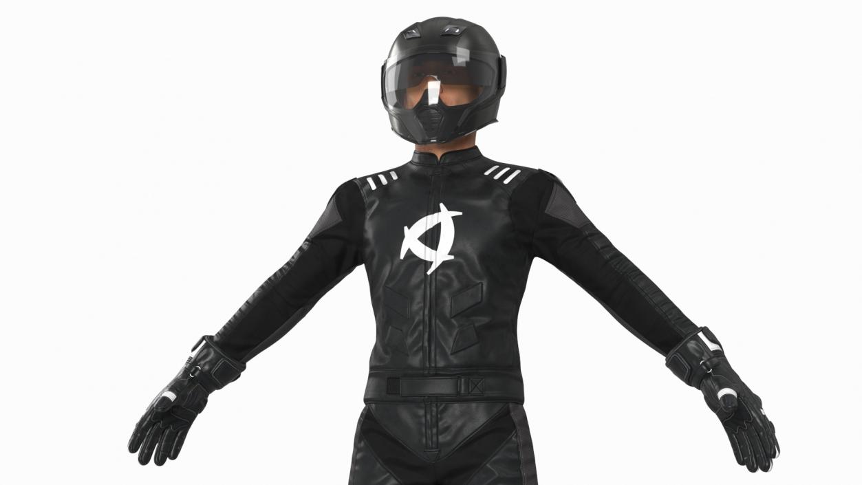 3D model Motorcycle Rider Wearing Black Suit