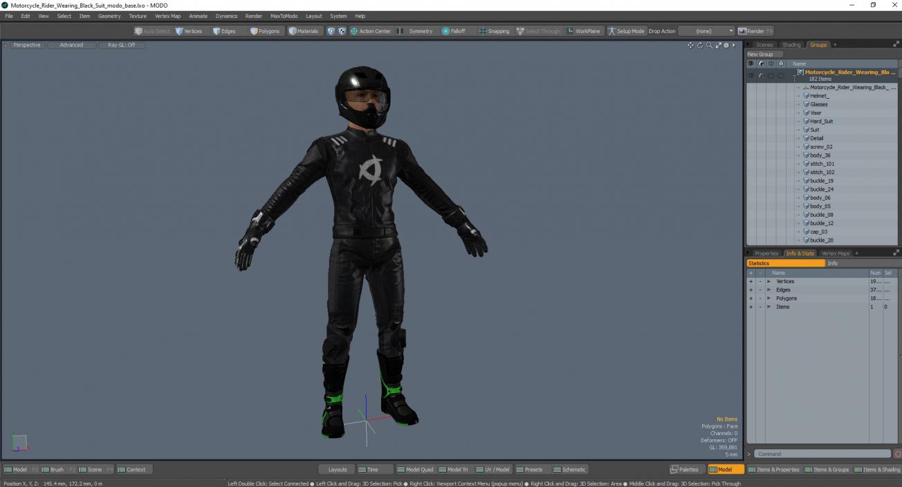 3D model Motorcycle Rider Wearing Black Suit