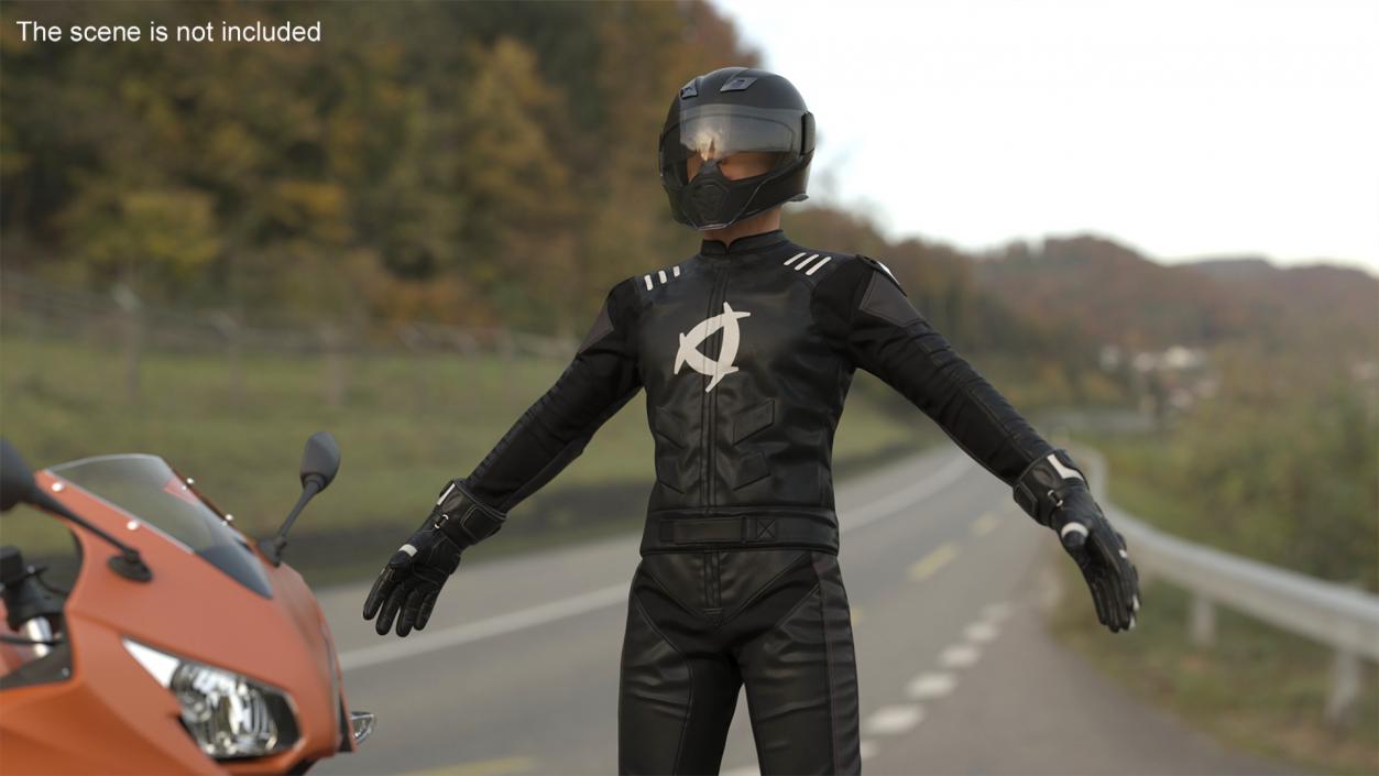 3D model Motorcycle Rider Wearing Black Suit