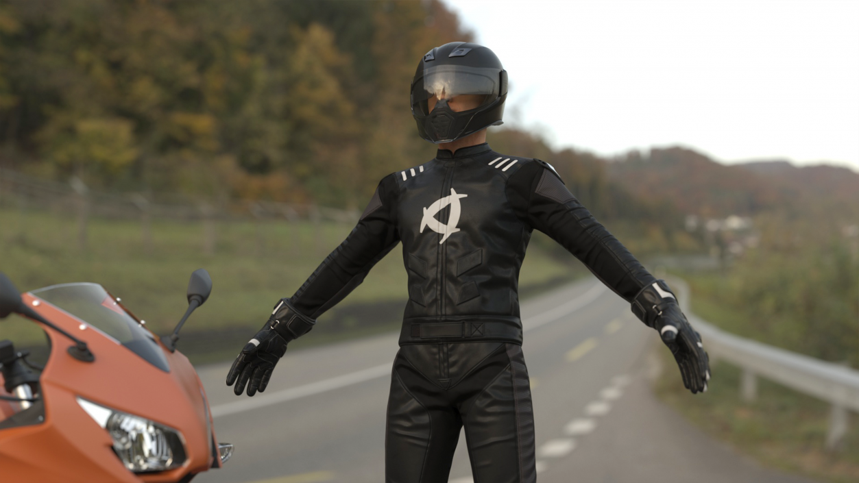 3D model Motorcycle Rider Wearing Black Suit