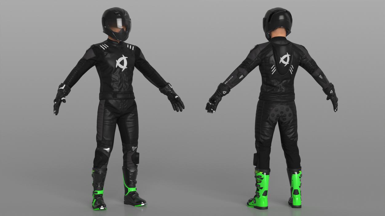 3D model Motorcycle Rider Wearing Black Suit