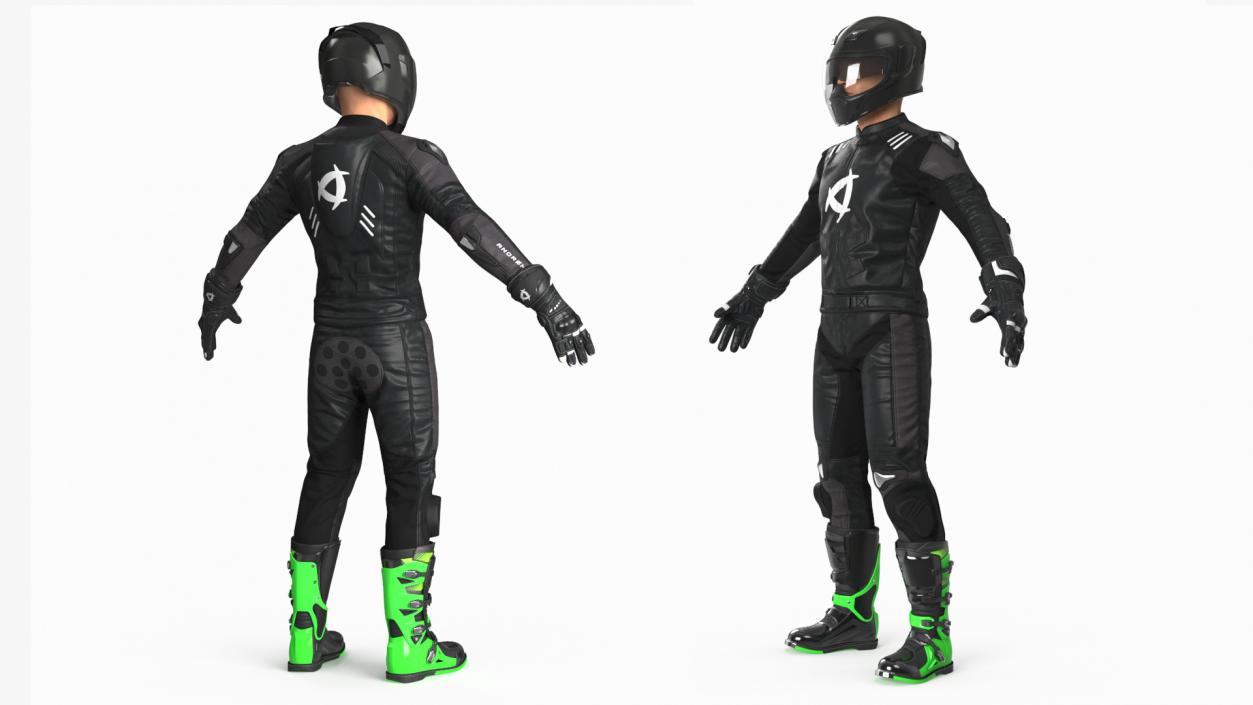 3D model Motorcycle Rider Wearing Black Suit