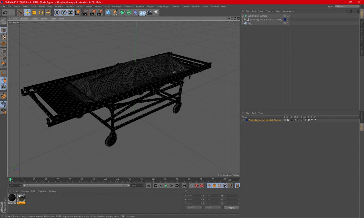 Body Bag on a Hospital Gurney 3D model