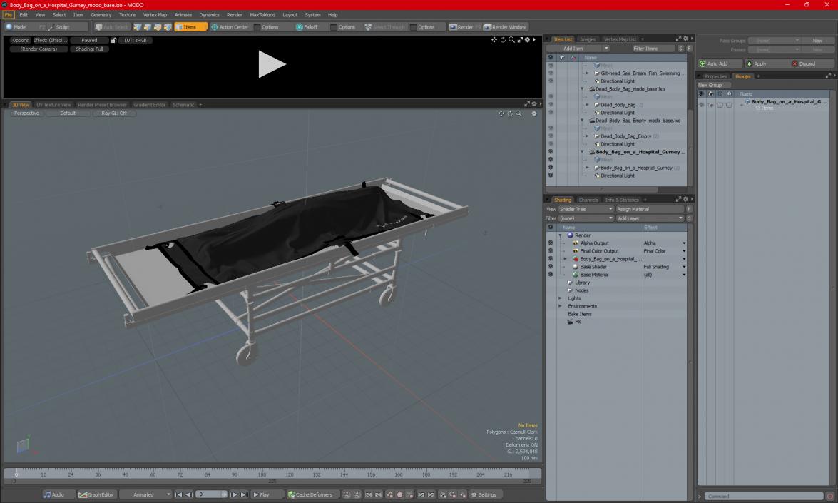 Body Bag on a Hospital Gurney 3D model