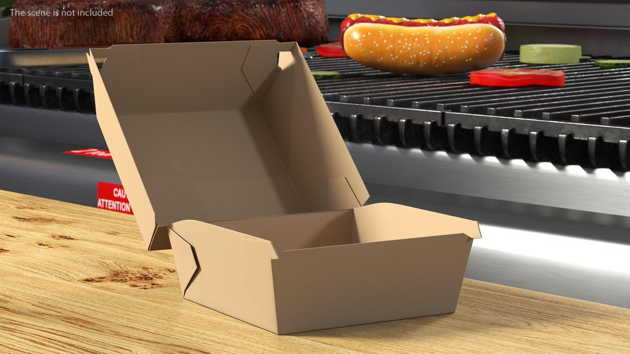 Burger Box Brown Open Empty 3D