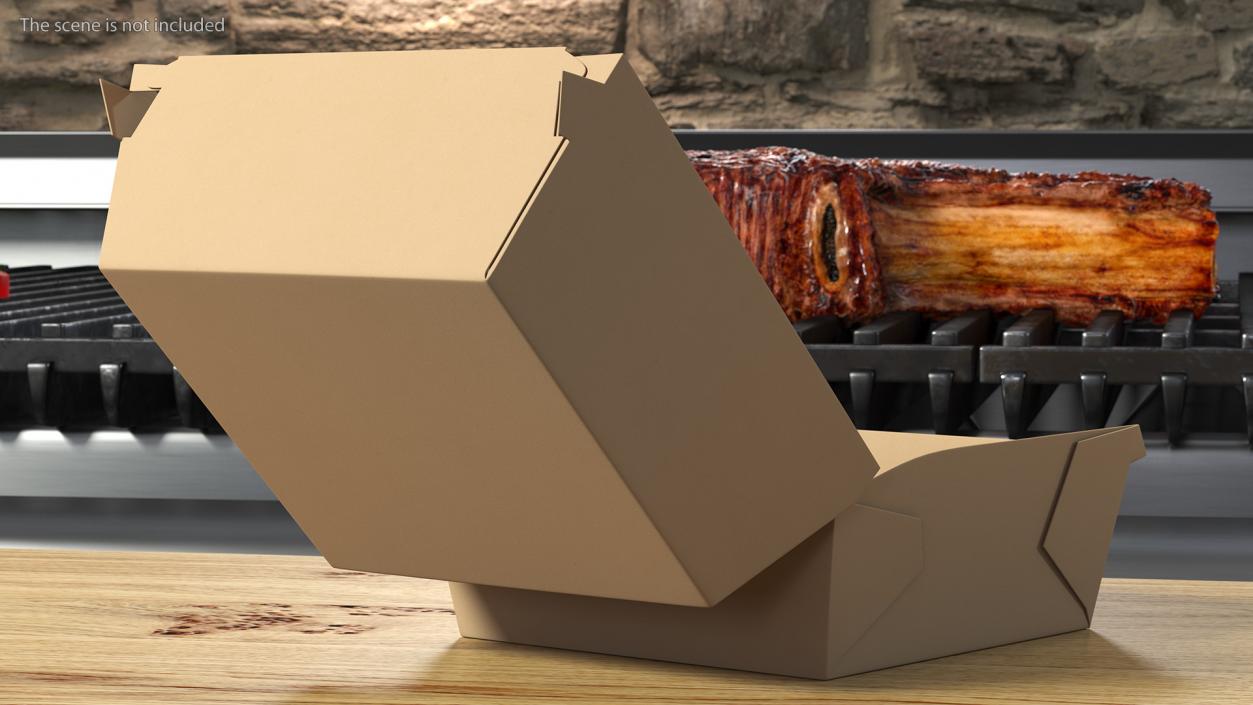 Burger Box Brown Open Empty 3D