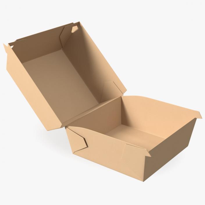 Burger Box Brown Open Empty 3D