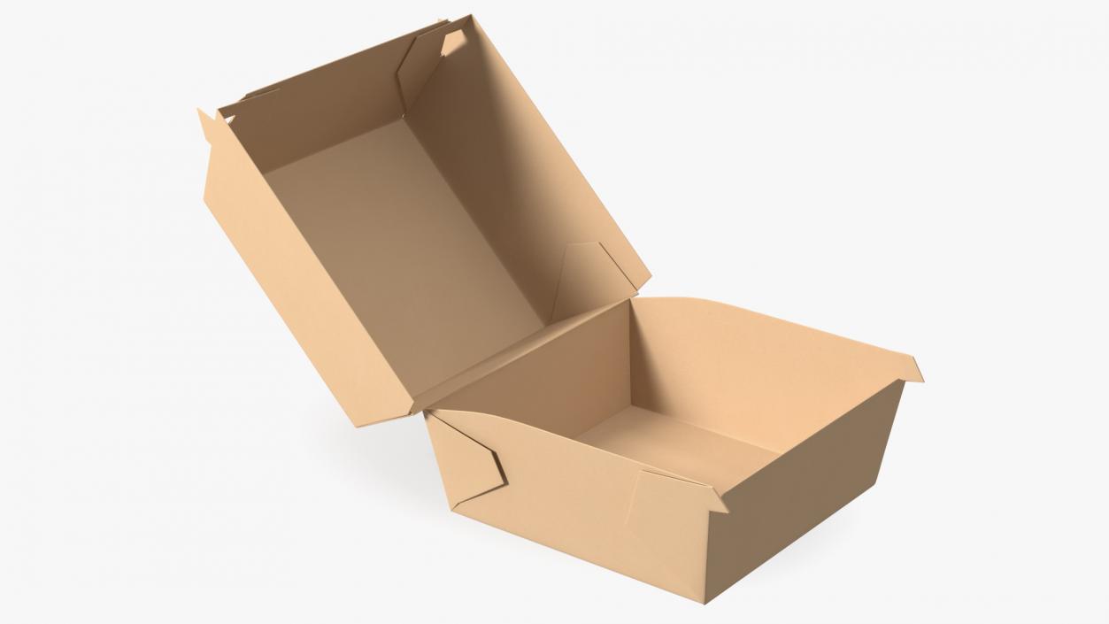 Burger Box Brown Open Empty 3D