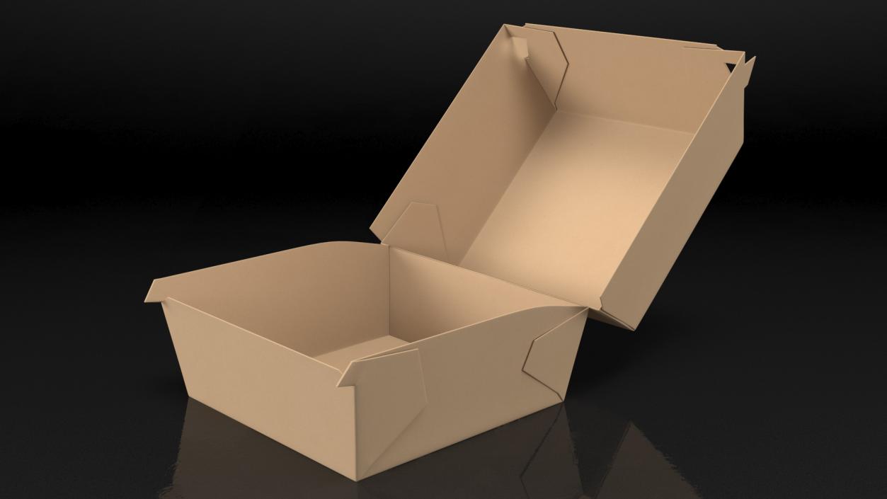 Burger Box Brown Open Empty 3D