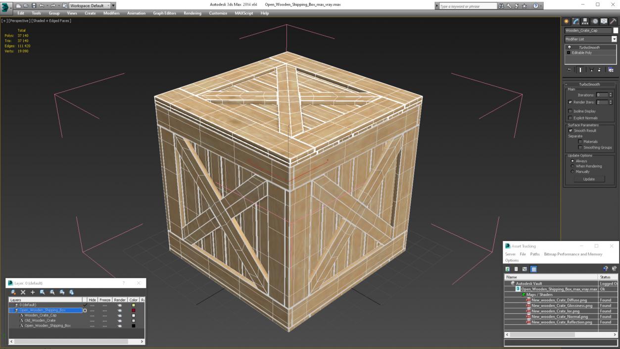 Open Wooden Shipping Box 3D model