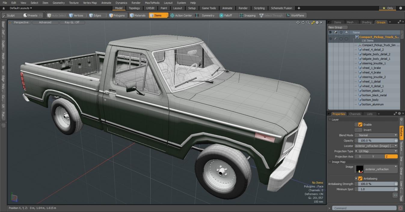 3D Compact Pickup Truck Simple Interior