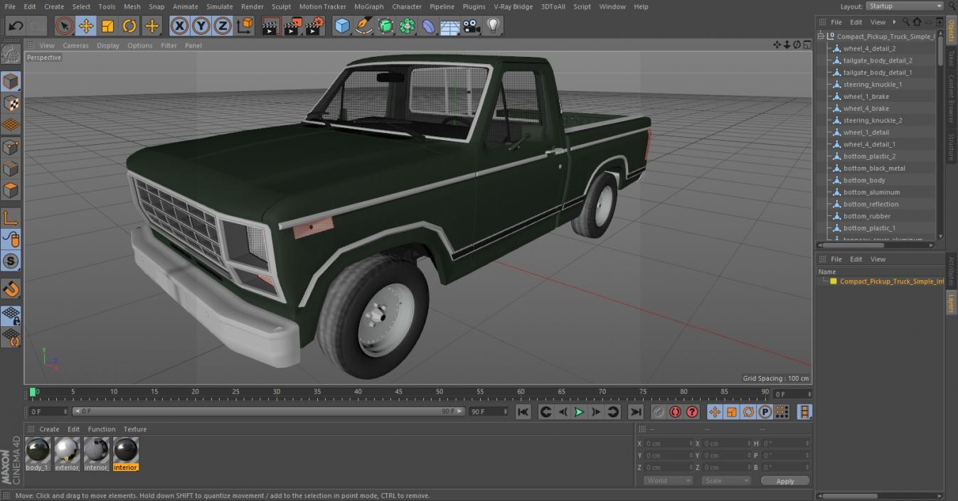 3D Compact Pickup Truck Simple Interior