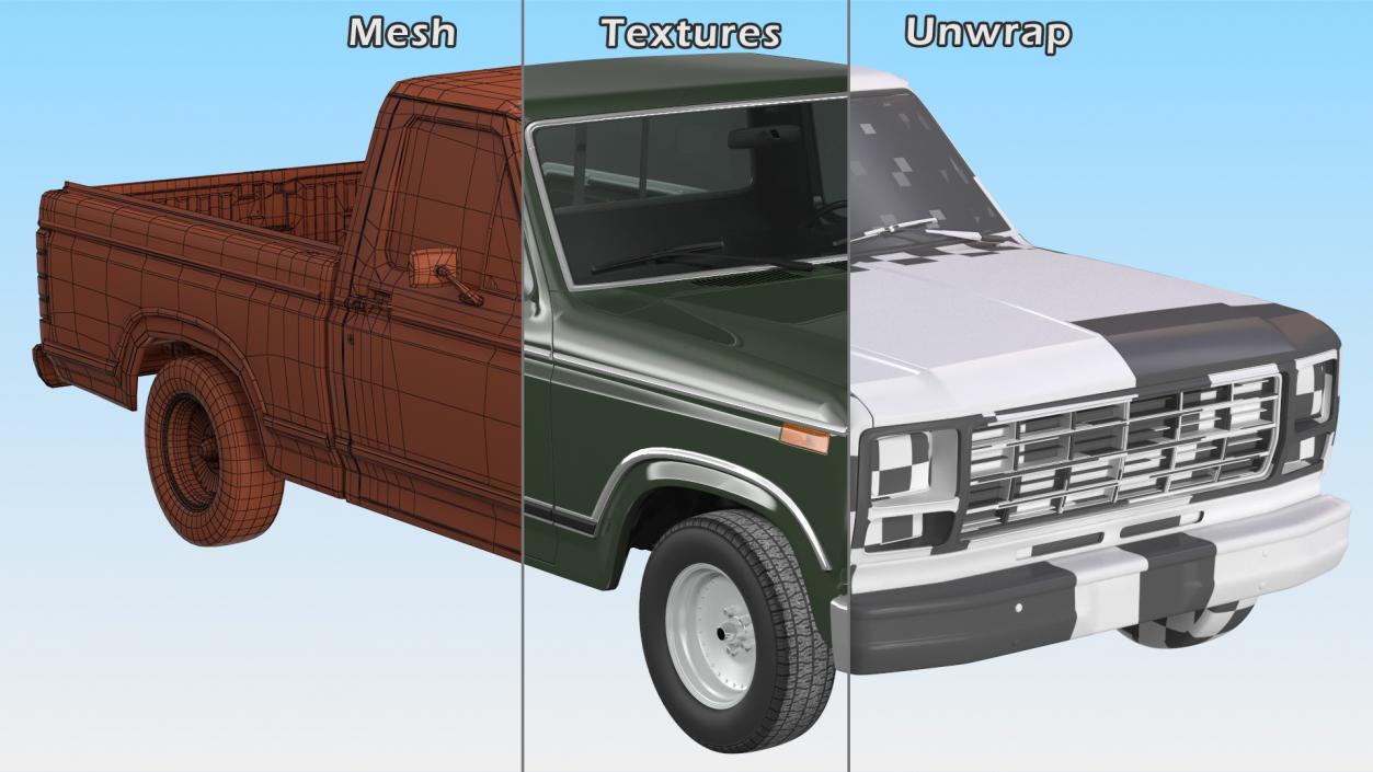 3D Compact Pickup Truck Simple Interior