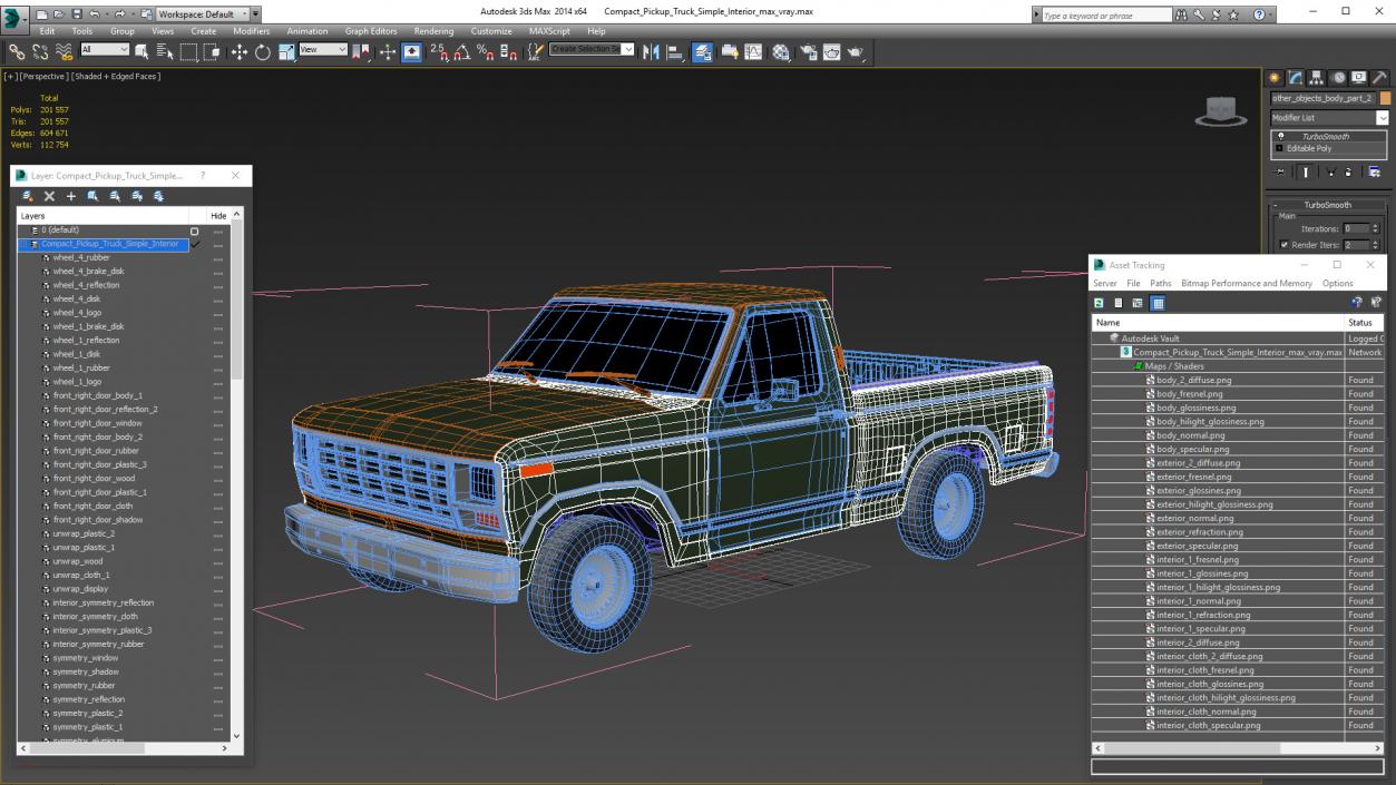 3D Compact Pickup Truck Simple Interior