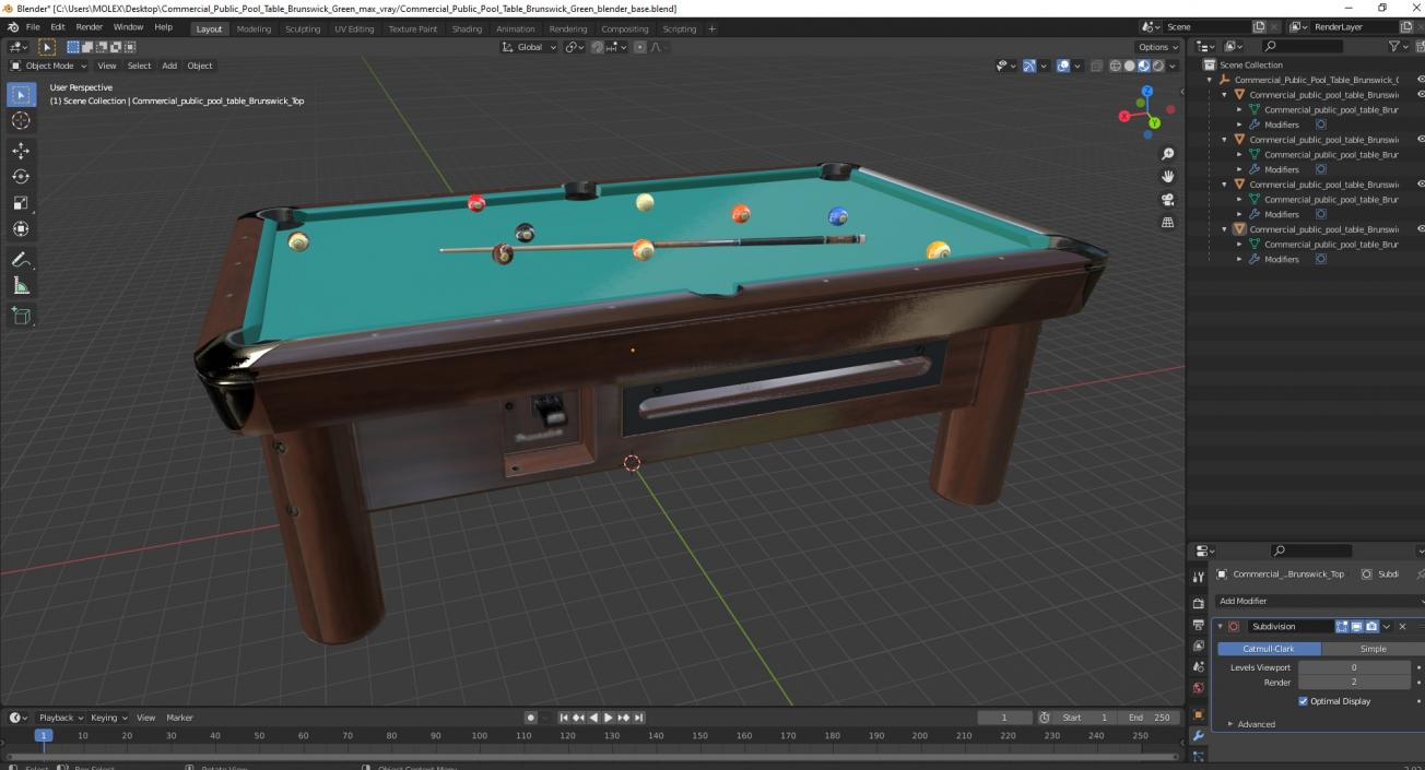 3D Commercial Public Pool Table Brunswick Green 2