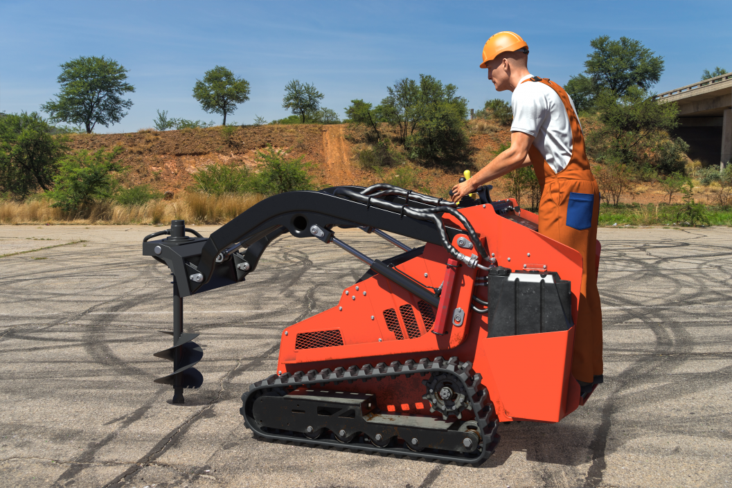 Mini Skid Steer with Auger Drill Rigged 3D model