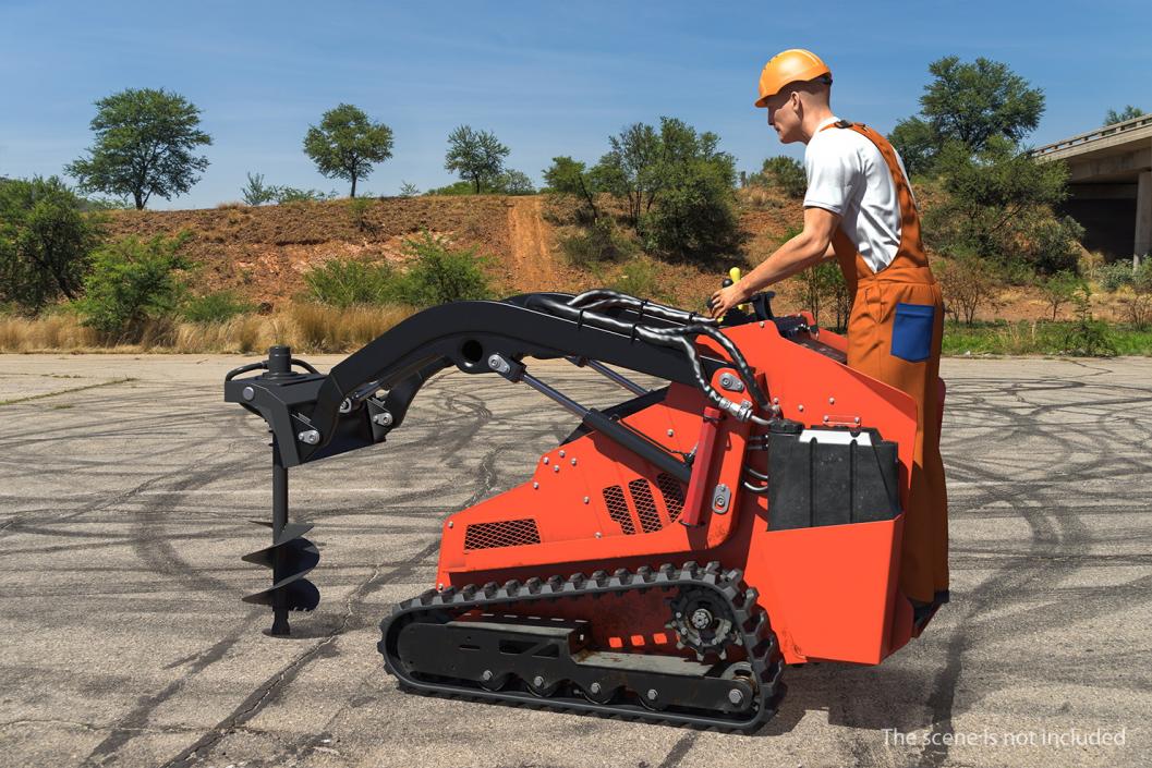 Mini Skid Steer with Auger Drill Rigged 3D model