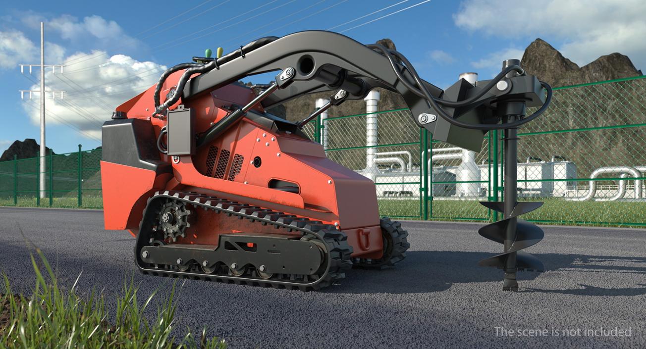 Mini Skid Steer with Auger Drill Rigged 3D model