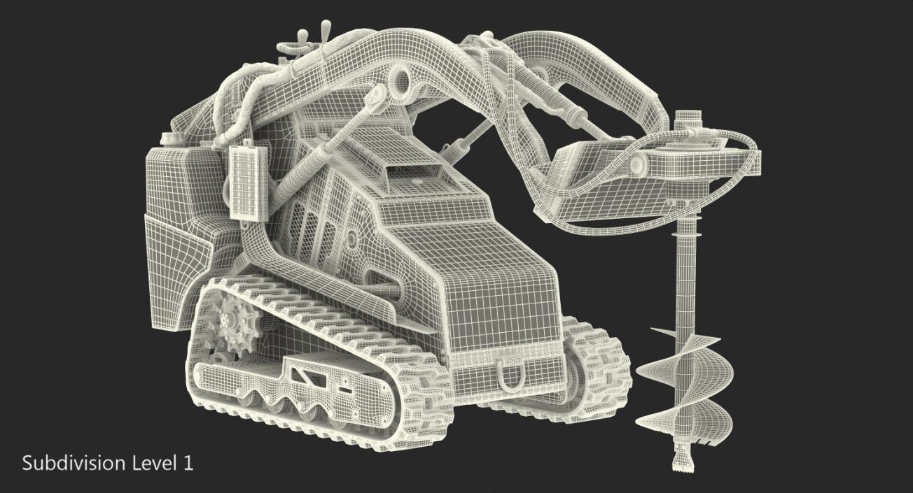 Mini Skid Steer with Auger Drill Rigged 3D model