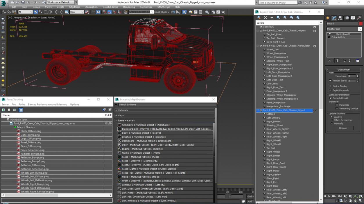 Ford F-650 Crew Cab Chassis Rigged 3D model