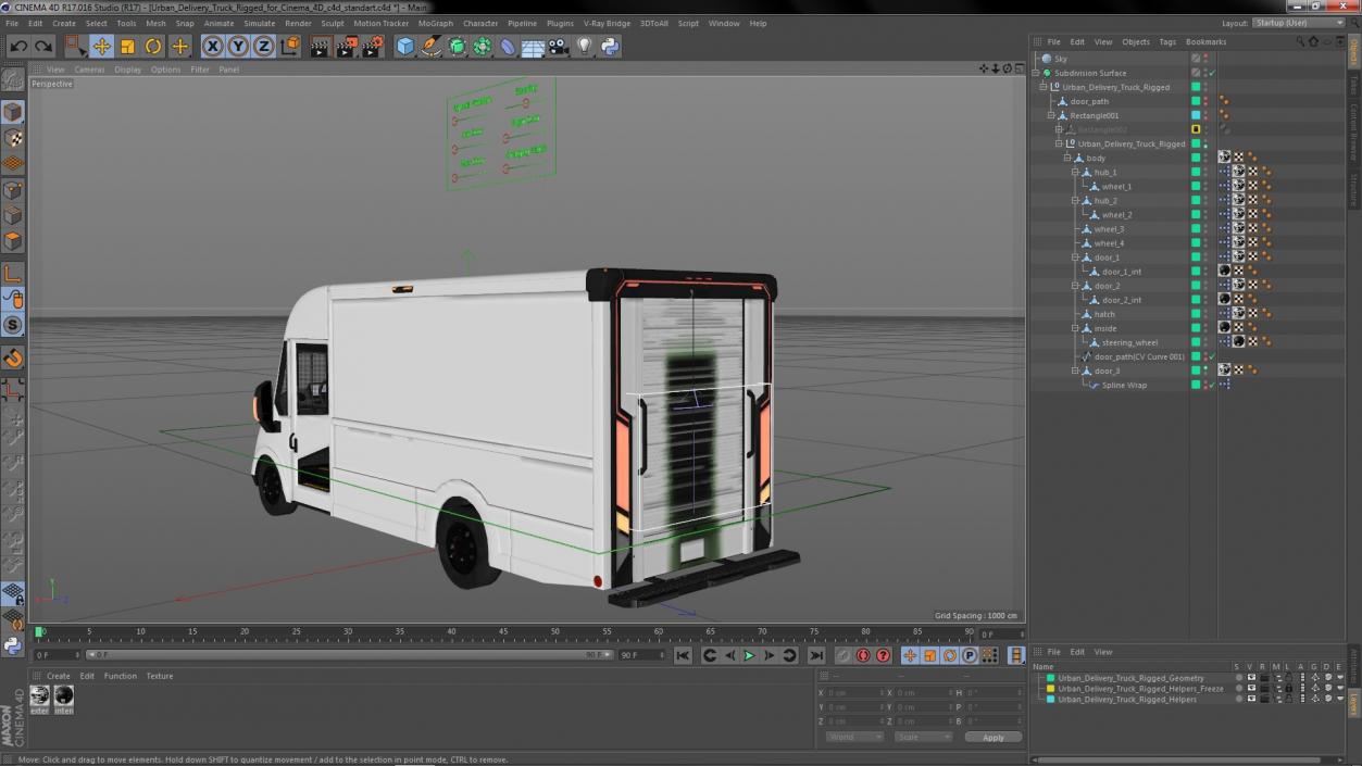 3D Urban Delivery Truck Rigged for Cinema 4D