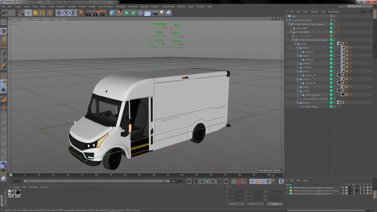 3D Urban Delivery Truck Rigged for Cinema 4D