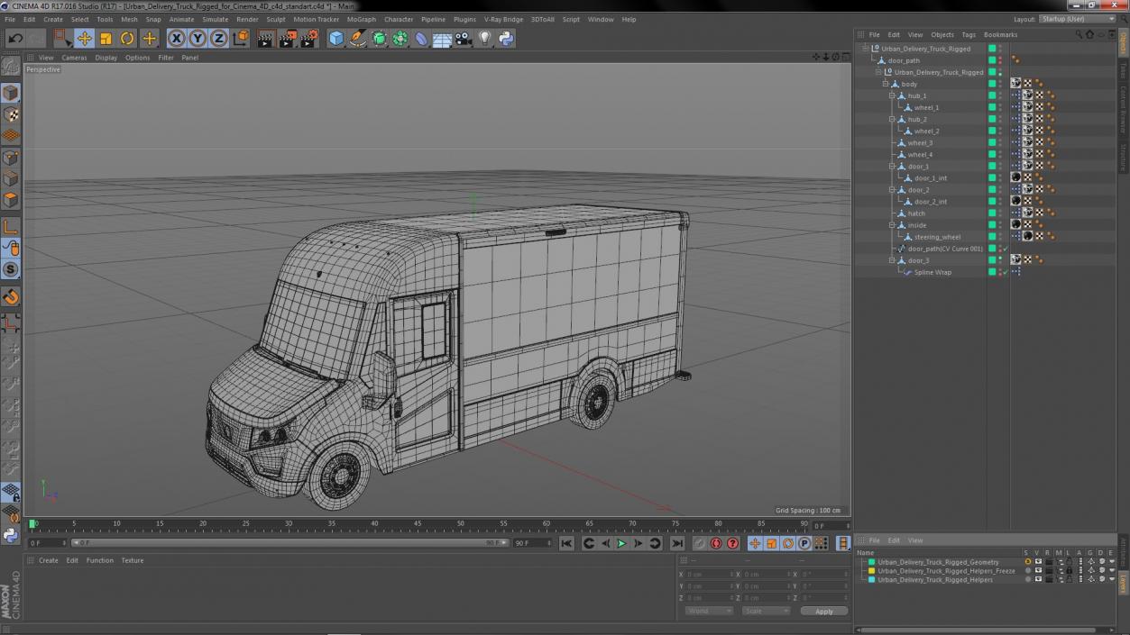 3D Urban Delivery Truck Rigged for Cinema 4D