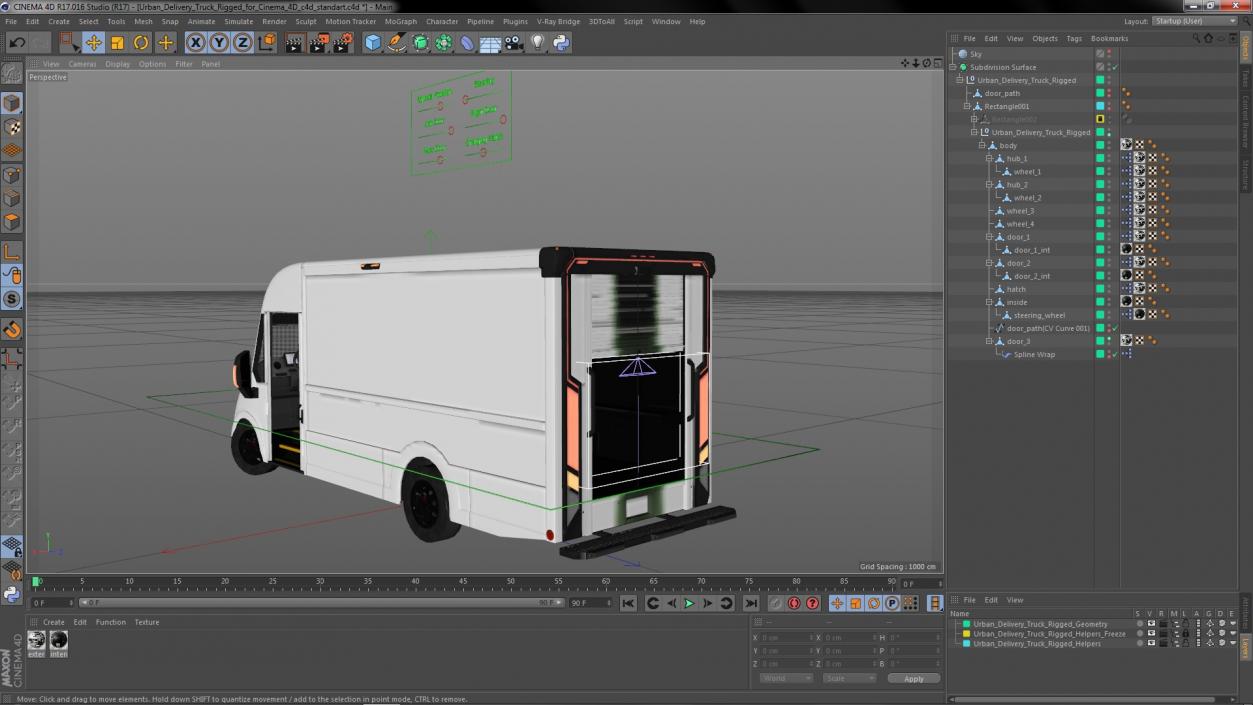 3D Urban Delivery Truck Rigged for Cinema 4D