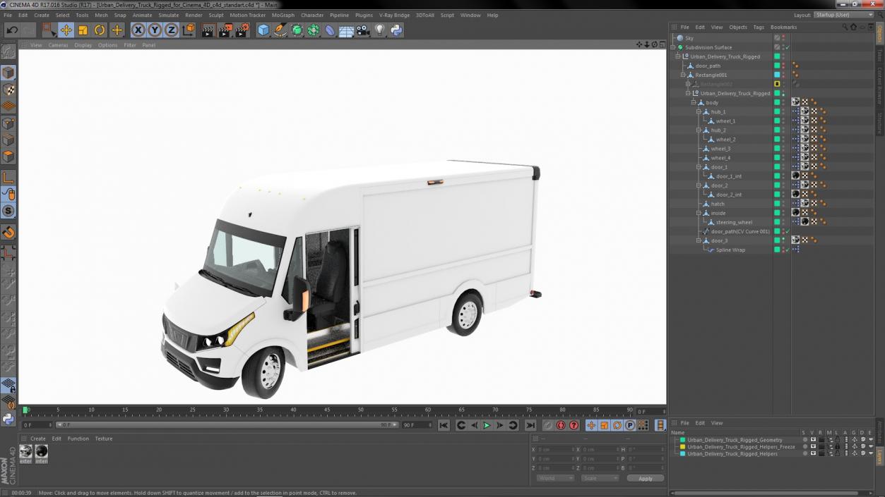 3D Urban Delivery Truck Rigged for Cinema 4D